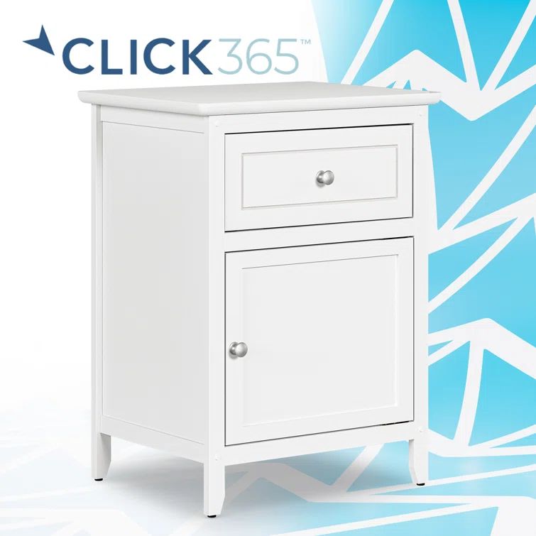 White Manufactured Wood Side Table with Drawer and Cabinet