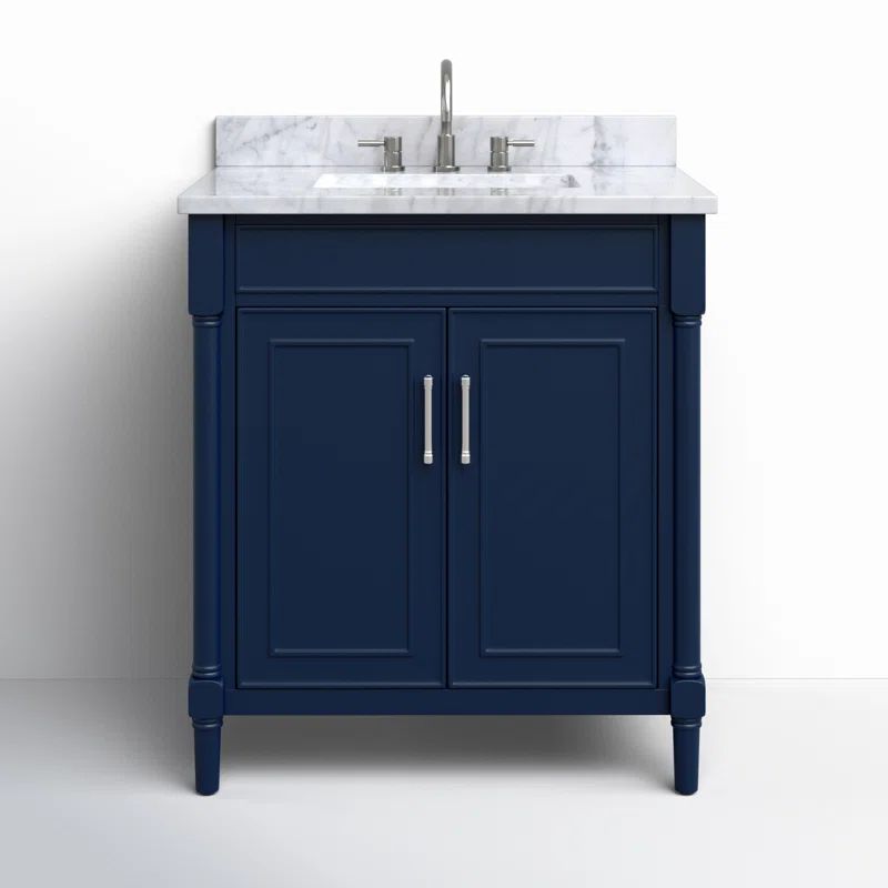 Navy Blue Single Bathroom Vanity with Marble Top