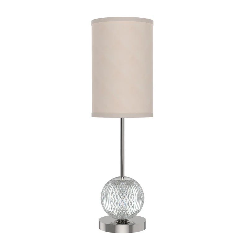 Polished Nickel and White Linen Table Lamp with Crystal Base