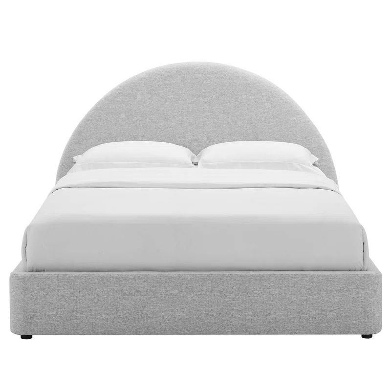 Heathered Light Gray Full Size Velvet Upholstered Platform Bed with Arched Headboard