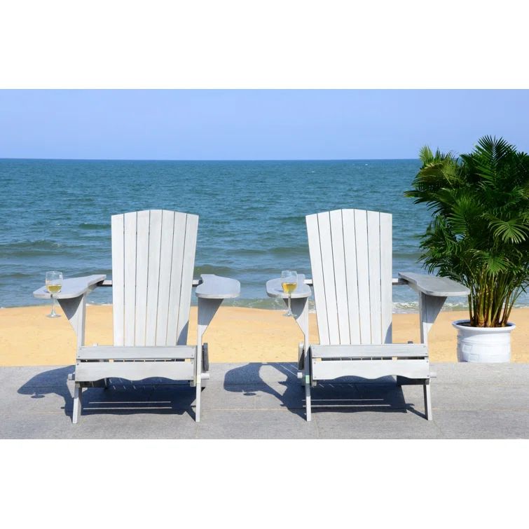 Breetel Grey Wash Wood Adirondack Arm Chairs Set of 2