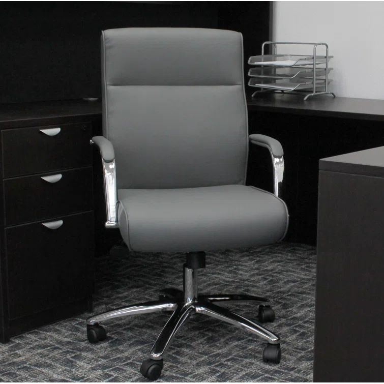 Ergonomic Executive Swivel Chair in Breathable Gray Vinyl