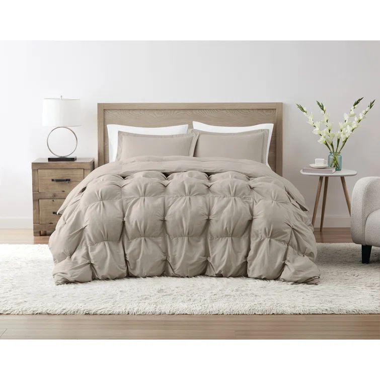 King Size Beige Microfiber Down Alternative Bedspread Set