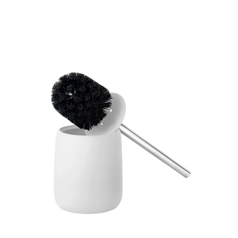 White Ceramic and Silicone Toilet Brush Holder Set