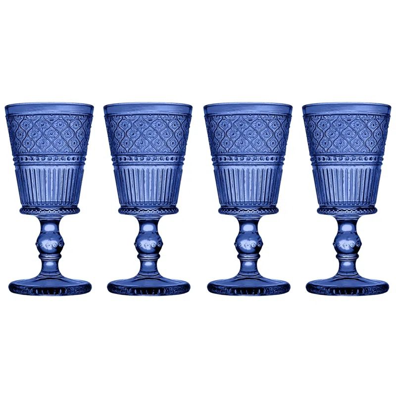 Claro Blue Vintage Glass Goblets, Set of 4