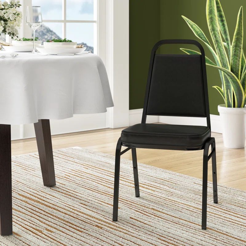 Elegant Black Vinyl Banquet Chair with Powder-Coated Steel Frame