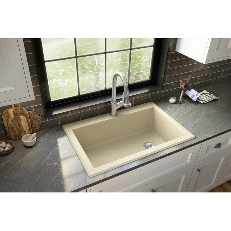 Bisque Quartz Composite Single Bowl Kitchen Sink, 33" x 22"