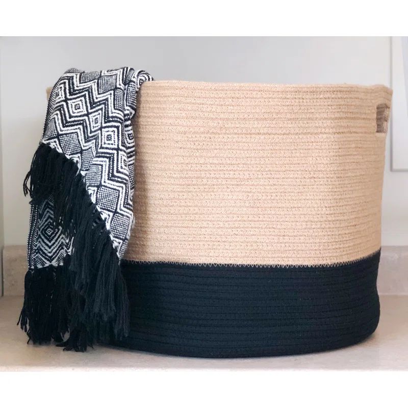 XXXL Farmhouse Round Woven Rope Storage Hamper with Jute Black Handles