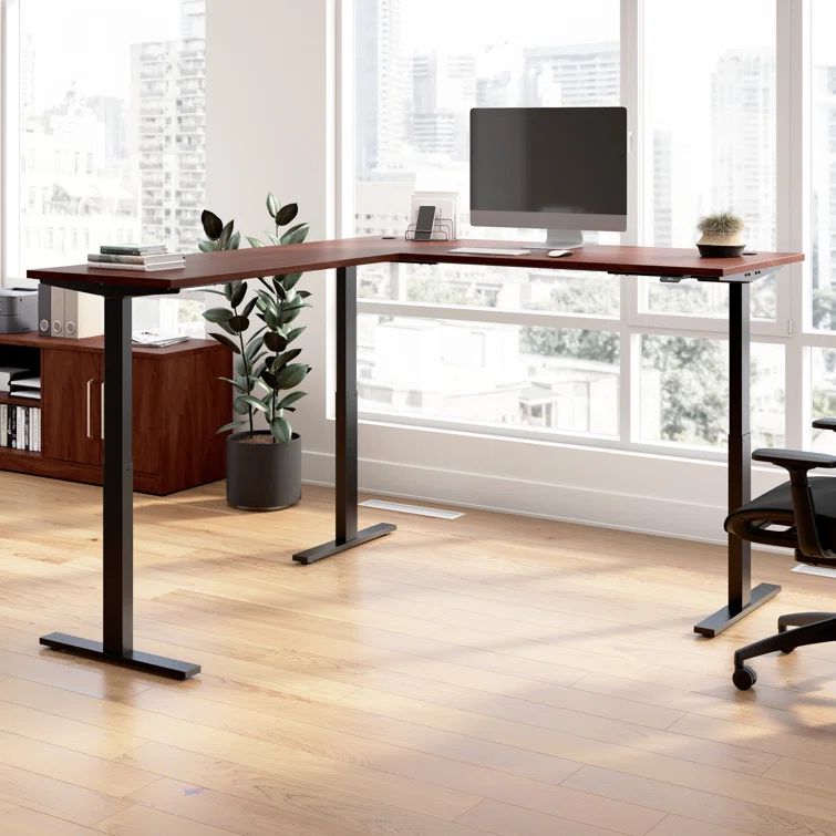 Hansen Cherry and Black L-Shaped Adjustable Standing Desk
