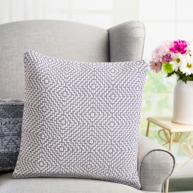 Gray and White Geometric Cotton 20" Square Throw Pillow