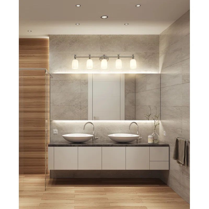 Orion Brushed Nickel 5-Light Vanity with Opal Glass Shades