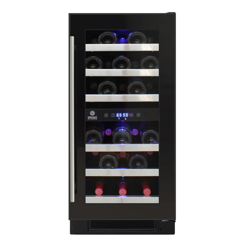 28-Bottle Black Dual-Zone Wine Cooler with Interior Lighting