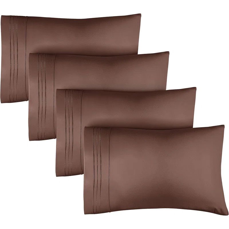 Brown Hypoallergenic Embroidered Microfiber Queen Pillowcase Set