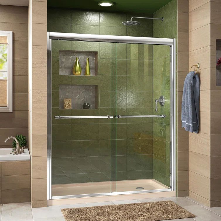 Duet 60" Frameless Clear Glass Sliding Shower Kit with Brushed Nickel Finish