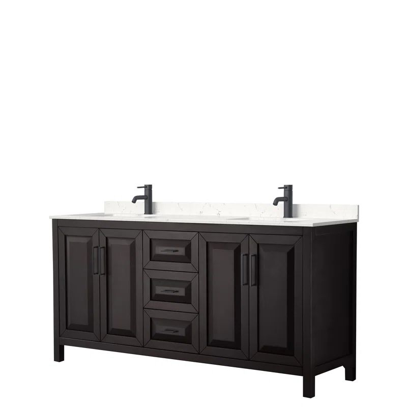 Daria 72'' Dark Espresso Double Bathroom Vanity with Carrara Marble Top