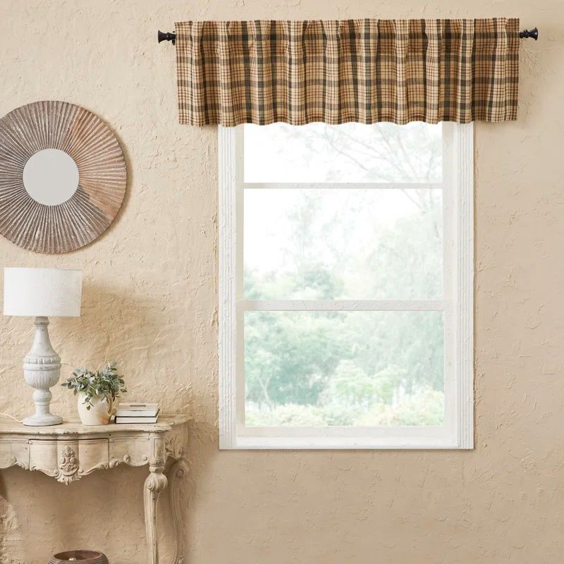 Cider Mill Plaid Cotton 90" Window Valance in Khaki and Green