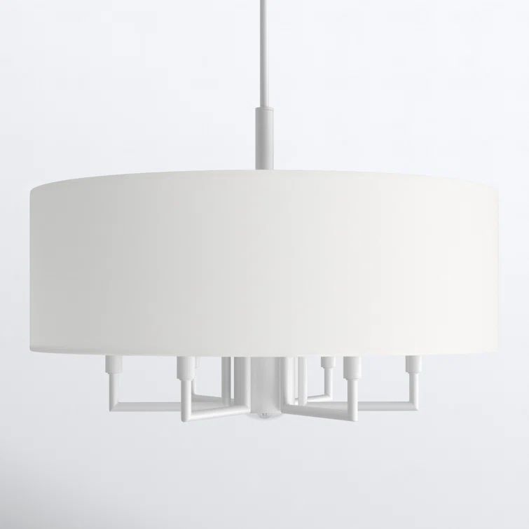 Meridian 7-Light White Fabric Drum Pendant Chandelier