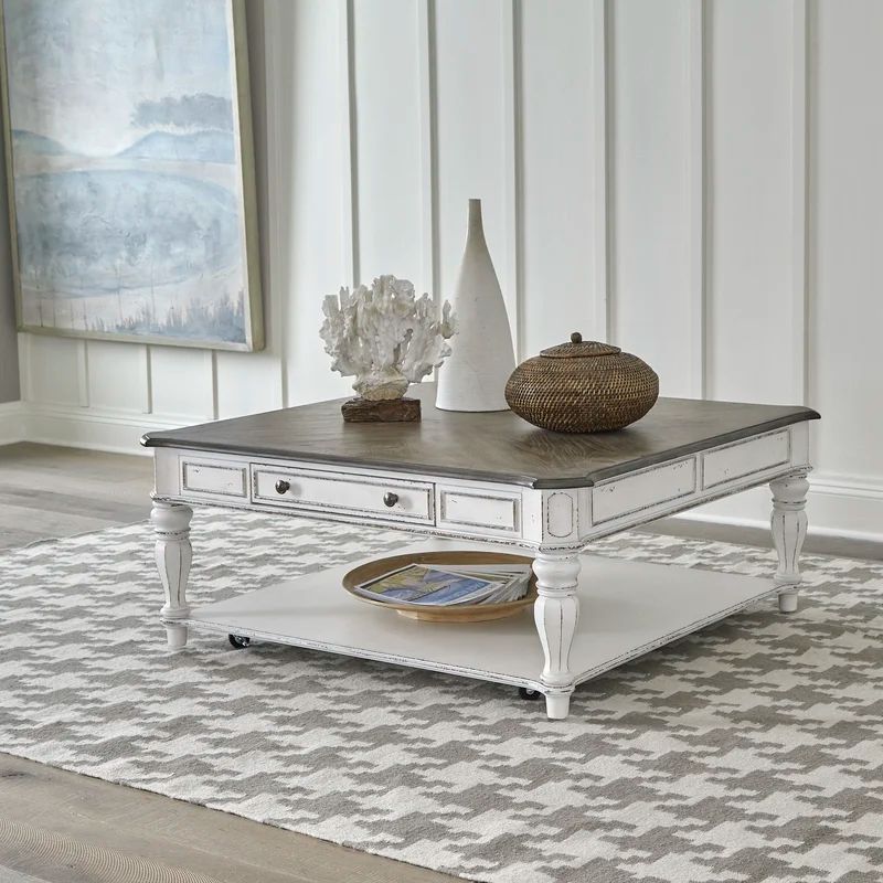 Magnolia Manor Square White Wood Coffee Table with Storage