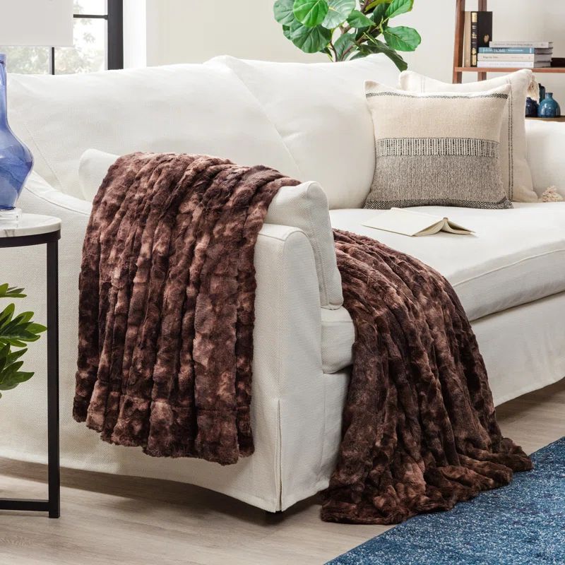 Chocolate Twin Reversible Faux Fur Throw Blanket