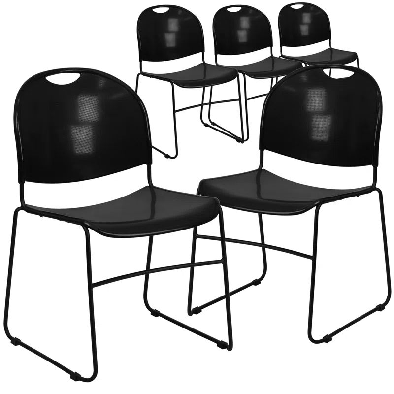 Black Metal Ultra Compact Stacking Reception Chairs, Set of 5
