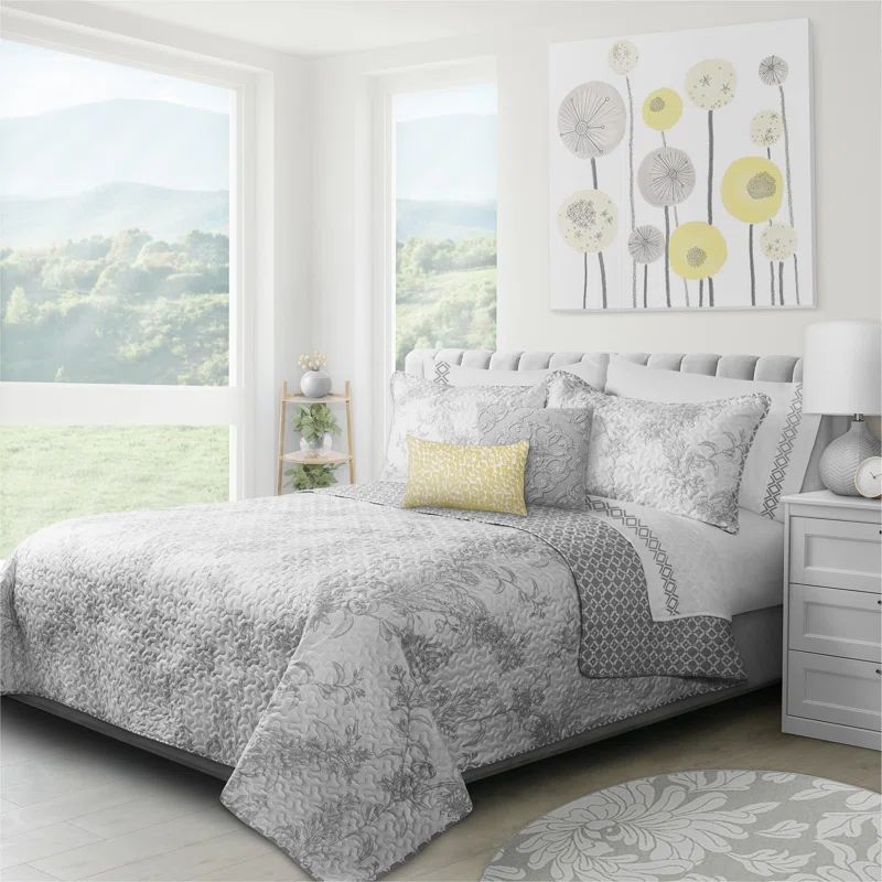 Gray King Reversible Microfiber Quilt Set