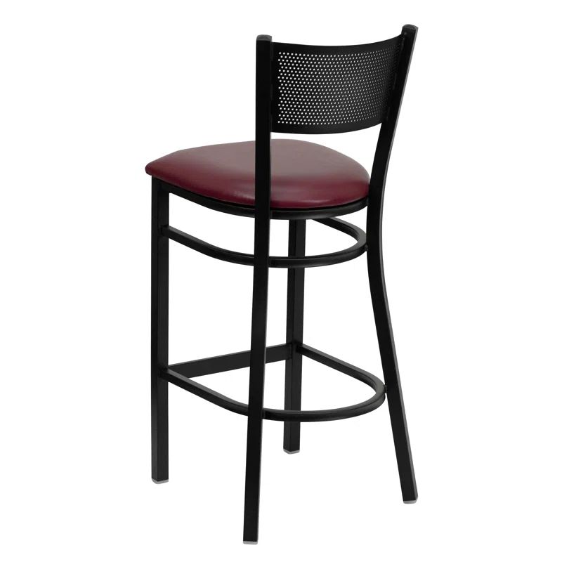 Hercules Black Grid Back Metal Bar Stool with Burgundy Vinyl Seat