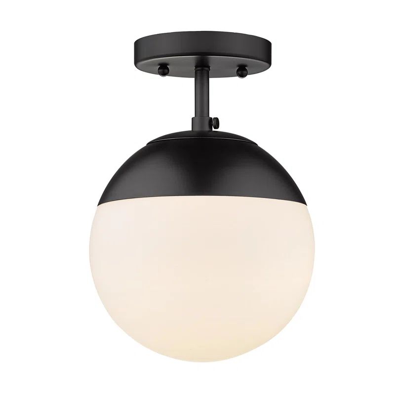 Matte Black Globe 8'' Glass Semi-Flush Mount Light