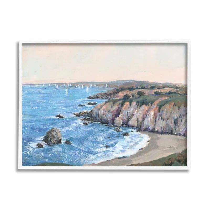 White Wood Framed Coastal Landscape Wall Art, 20 x 16