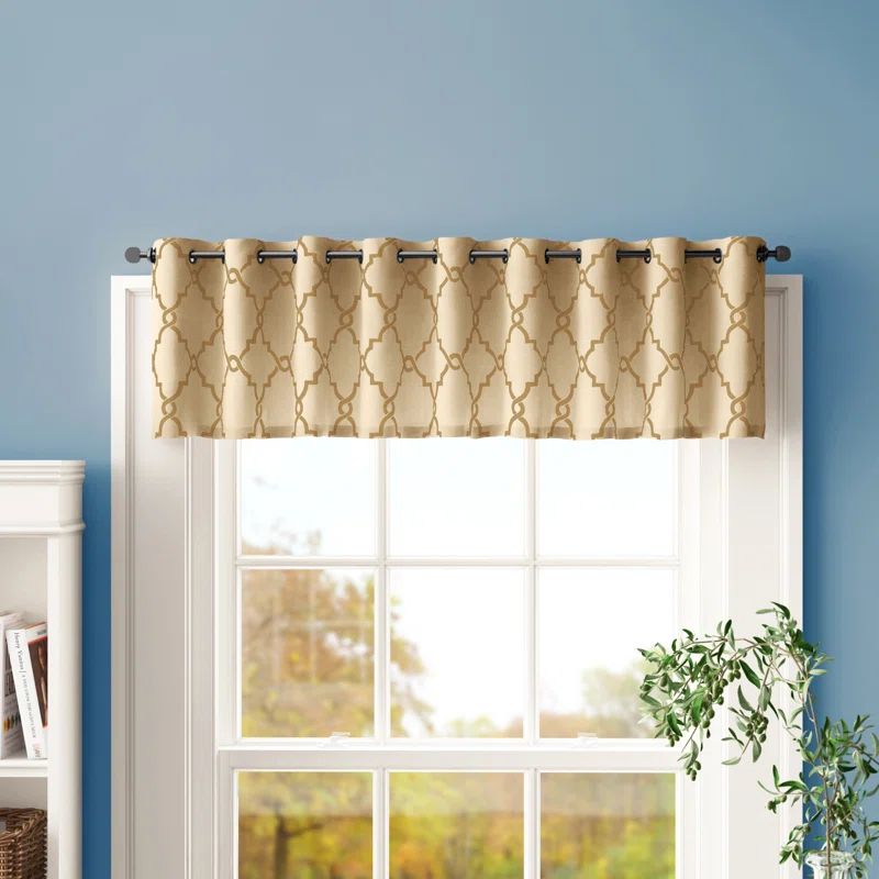 Saratoga Beige and Gold Cotton Blend Grommet Top Valance