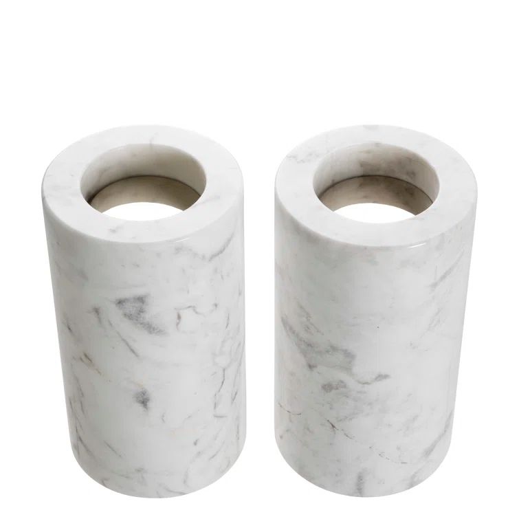 White Marble Transitional Tealight Candle Holders Set of 2