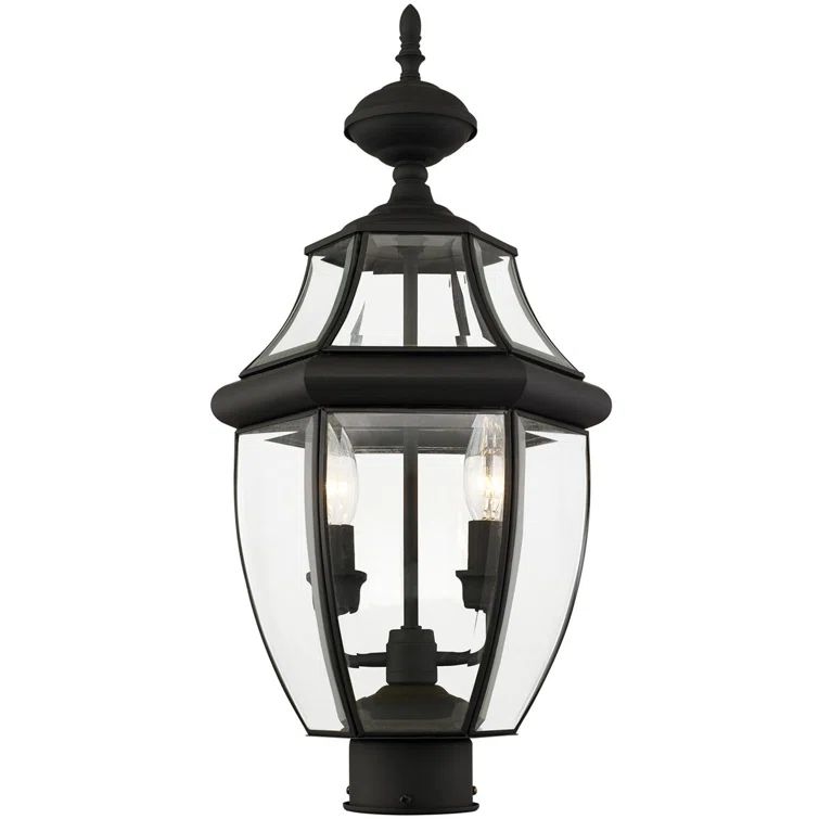Monterey Elegance 2-Light Black Brass Outdoor Post Lantern with Clear Beveled Glass