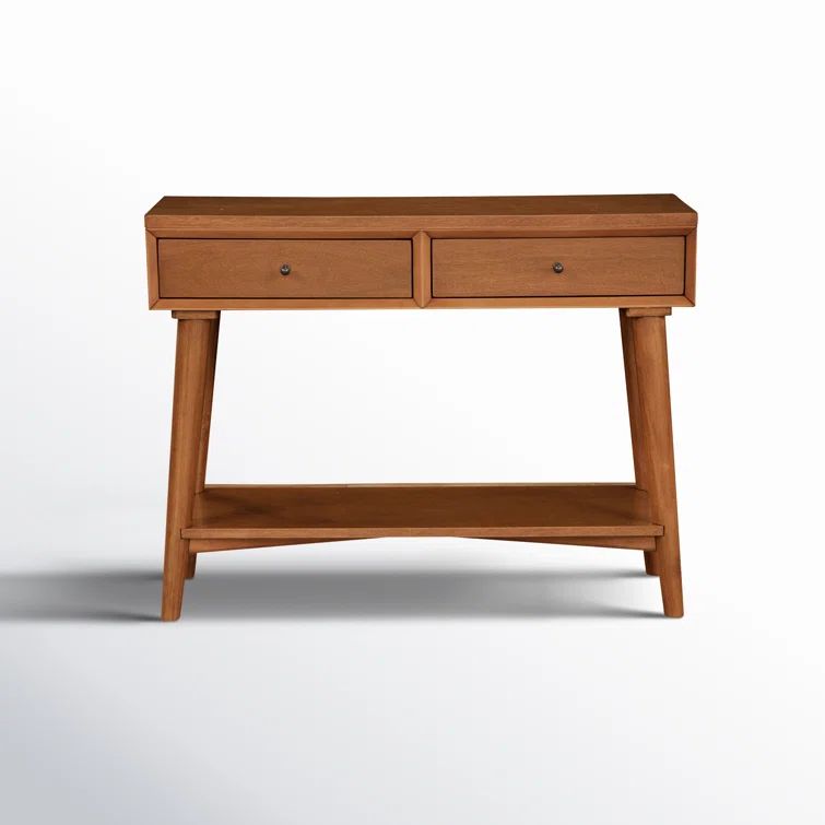 Mid-Century Acorn Brown Mahogany Console Table with Storage