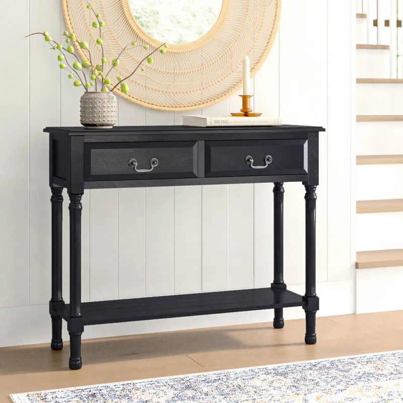 Black Wood 35.5'' Console Table with Storage Drawers
