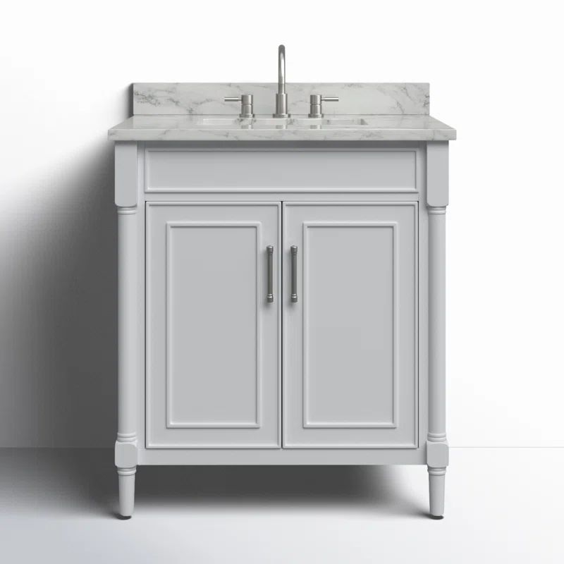 Light Gray Freestanding Single Vanity with Carrara Marble Top
