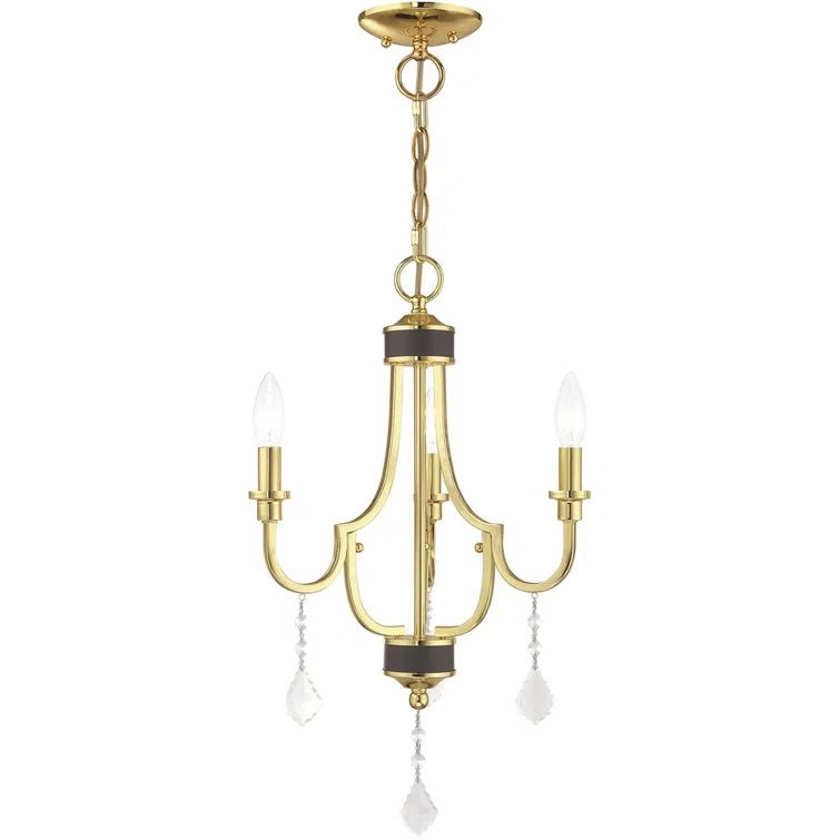 Elegant Mini 3-Light Chandelier in Polished Brass with Clear Crystals