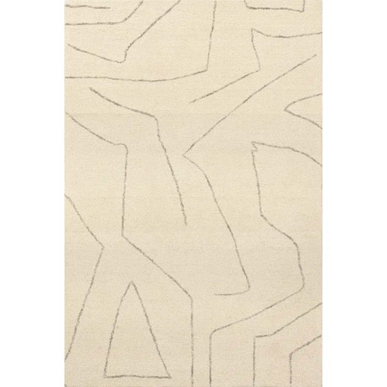 Cream Abstract Handmade Wool Runner Rug 2' 6" x 8'
