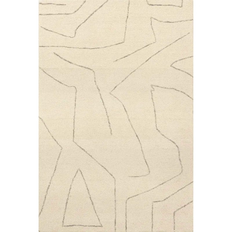 Handmade Cream Abstract Wool Tufted Rectangular Rug, 4' x 6'