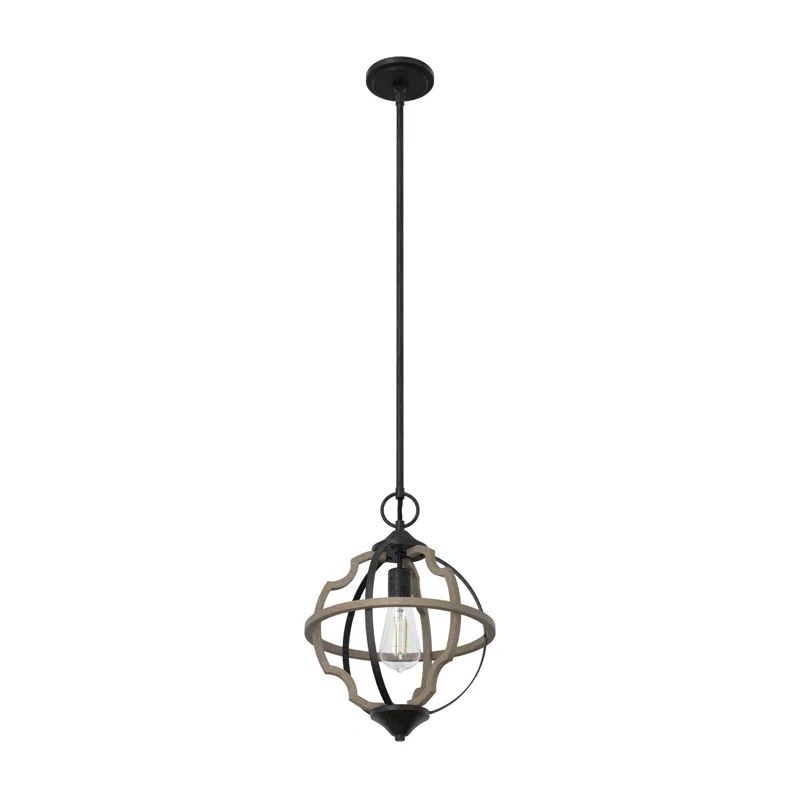 French Oak Rustic Iron 16.75" Transitional Mini Pendant Light
