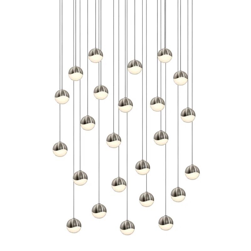 Satin Nickel 27" LED Globe Pendant with Crystal Facets