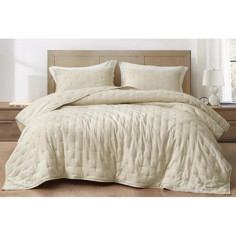 King Size Sand Bamboo-Blend 3-Piece Quilt Set