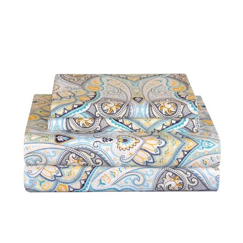 Twin Blue and Yellow Cotton Percale Sheet Set