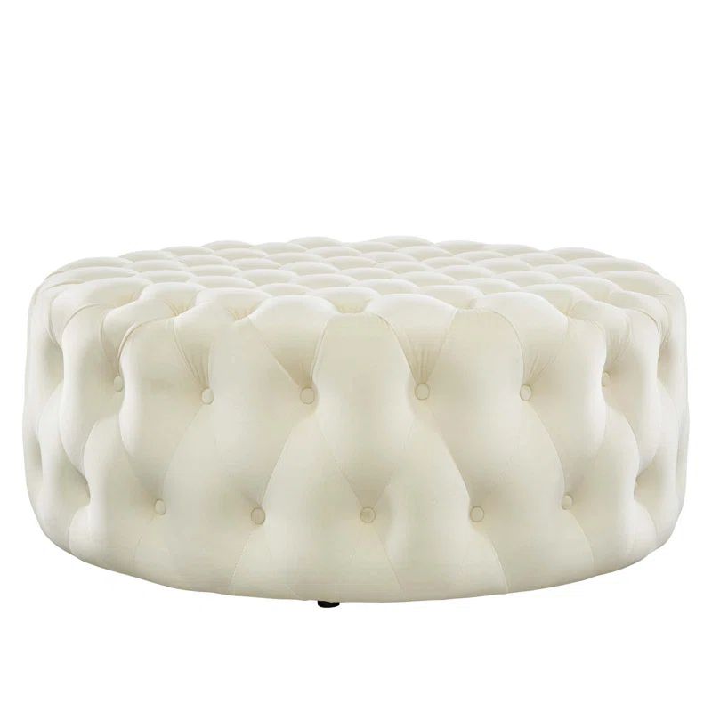 Amour 40'' Ivory Velvet Tufted Large Round Ottoman