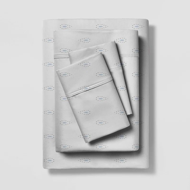 Twin XL Gray Cotton Blend Percale Sheet Set with Dotted Tear Drop Pattern