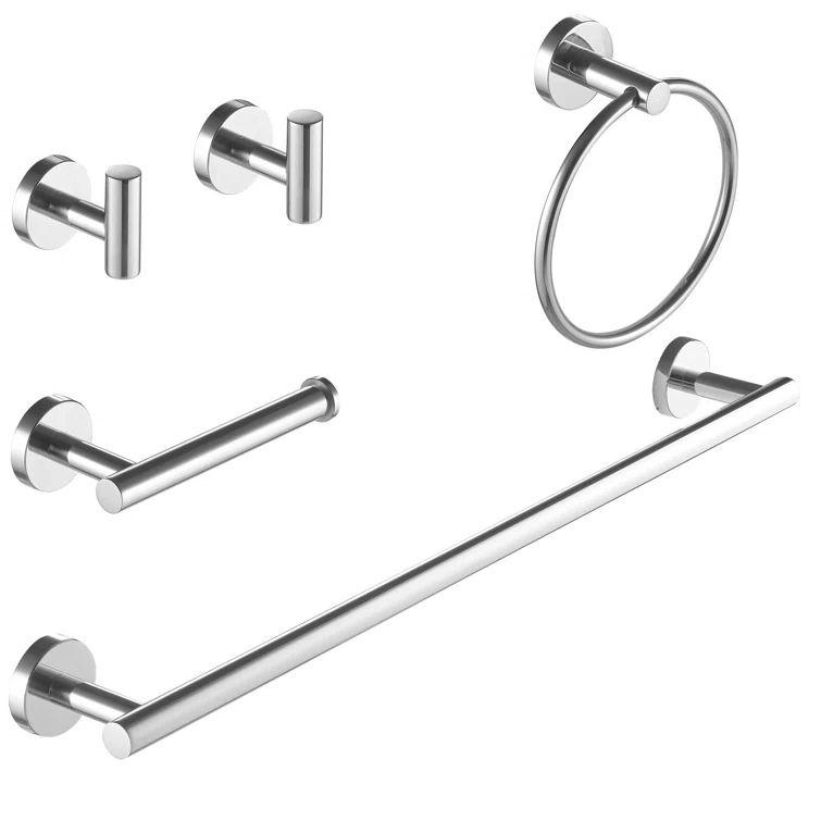 Chrome 5-Piece Bathroom Hardware Set with Towel Bar