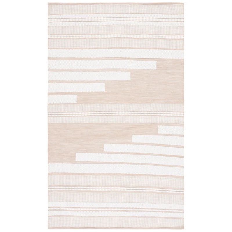 Ivory and Tan Flat Woven Synthetic Square Rug, 3' x 5'