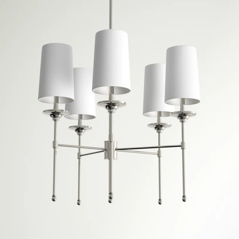 Elegant Ambiance Polished Nickel 5-Light Chandelier with Off-White Shades
