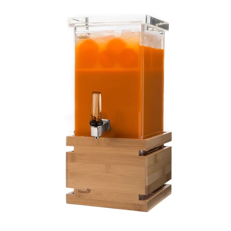 Rosseto Brown Acrylic Square Beverage Dispenser with Bamboo Base