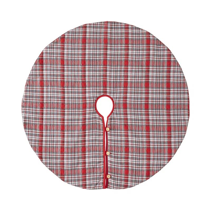 48" Red and Gray Plaid Cotton Christmas Tree Skirt