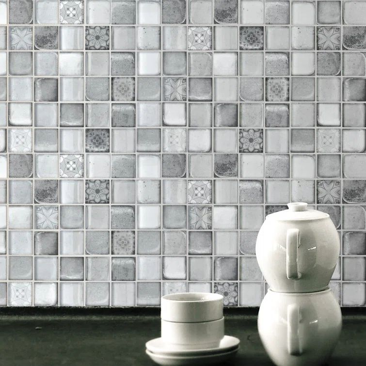 Gray Glass Mosaic Sheet with Patterned Design