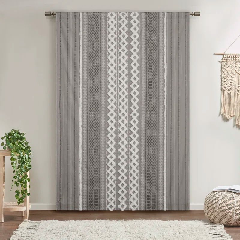Gray Cotton Room-Darkening Geometric Print Curtain Panel